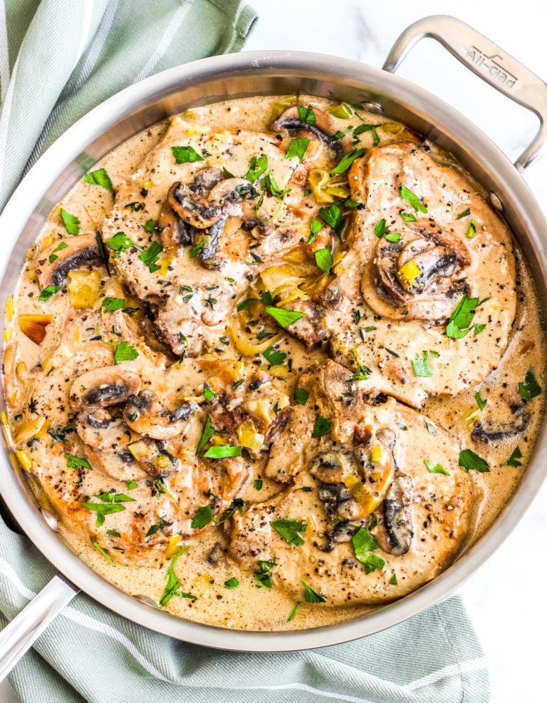 Pork Chops with Mushroom & Leek Cream Sauce