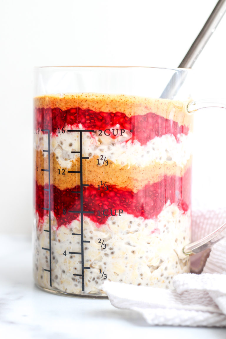 Healthy Almond Butter & Raspberry Jam Overnight Oats