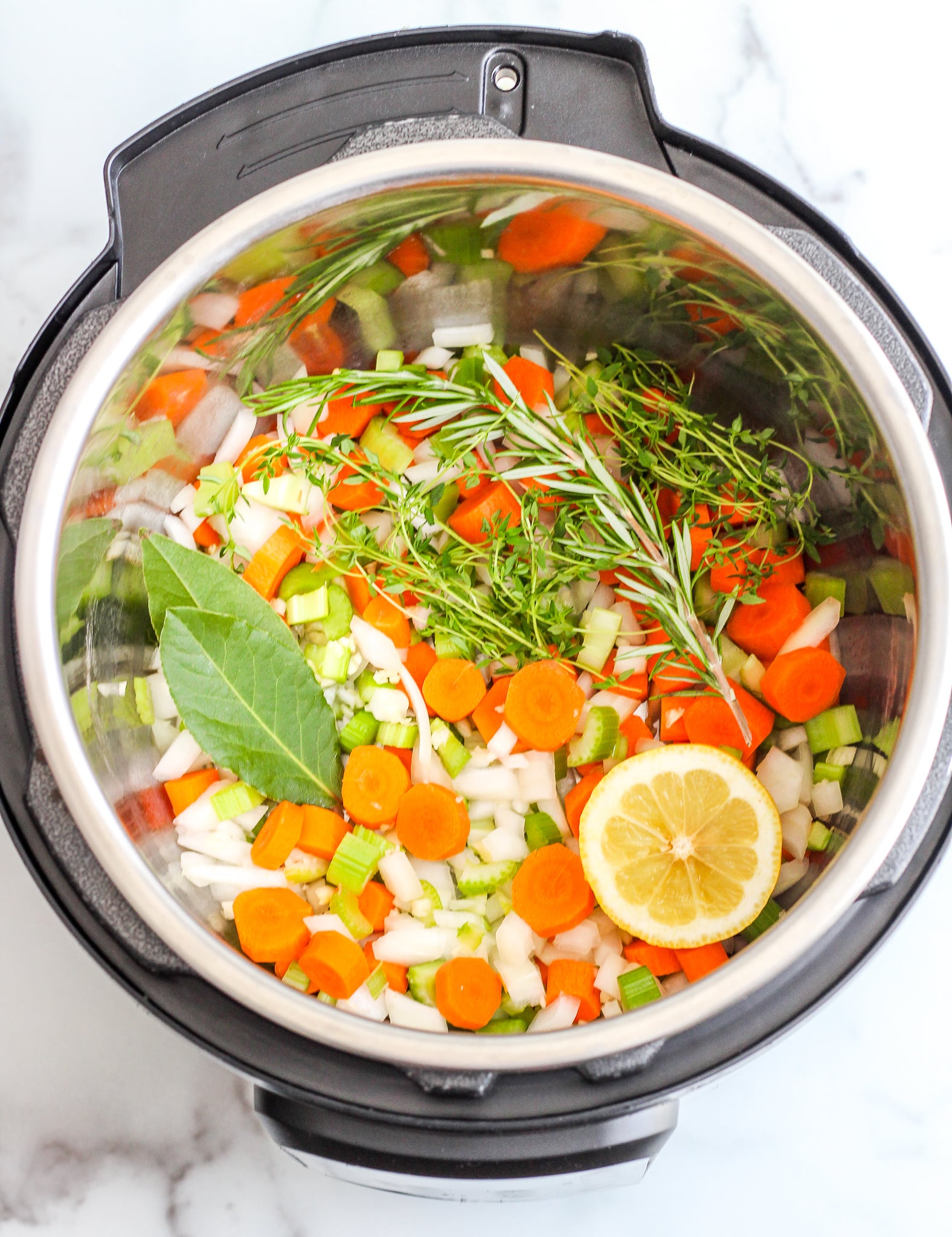Ingredients for chicken zoodle soup in the Instant Pot 
