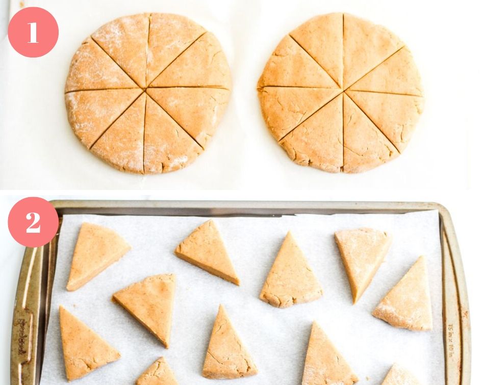 Step by step photos of shaping and cutting the scone dough