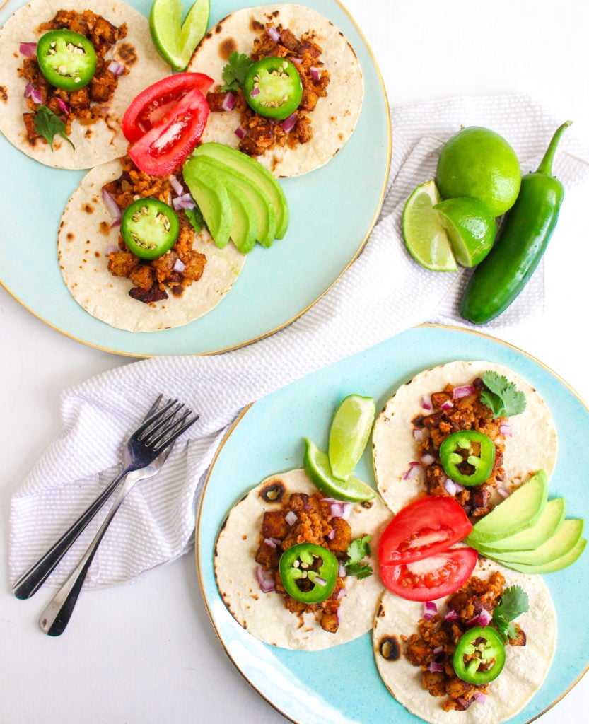 Vegan cauliflower 'chorizo' tacos