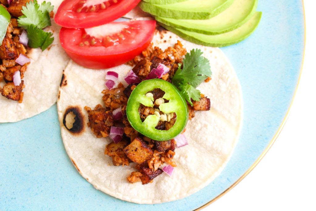 Vegan cauliflower 'chorizo' tacos