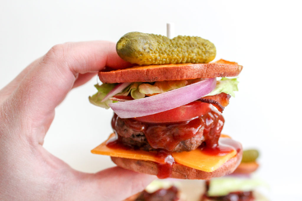 BBQ Bacon Sliders with Sweet Potato Buns