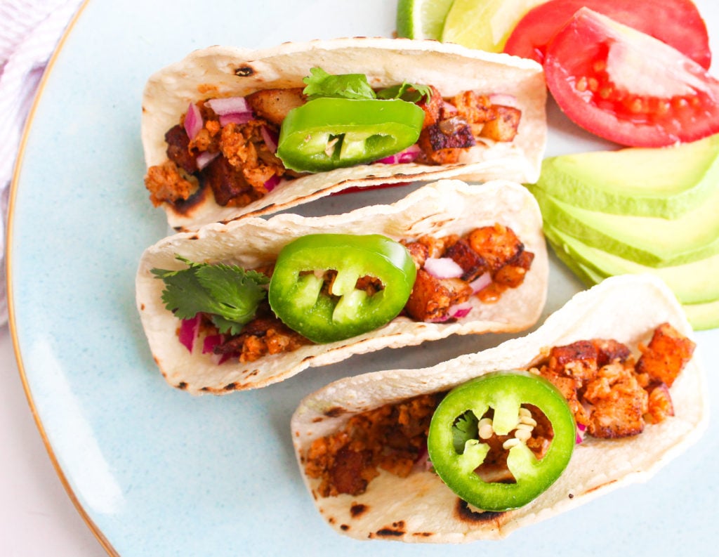 Vegan cauliflower 'chorizo' tacos