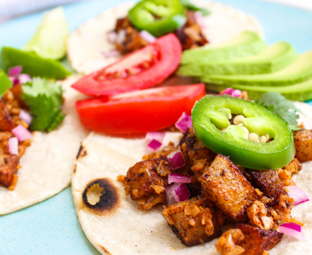 Vegan cauliflower 'chorizo' tacos