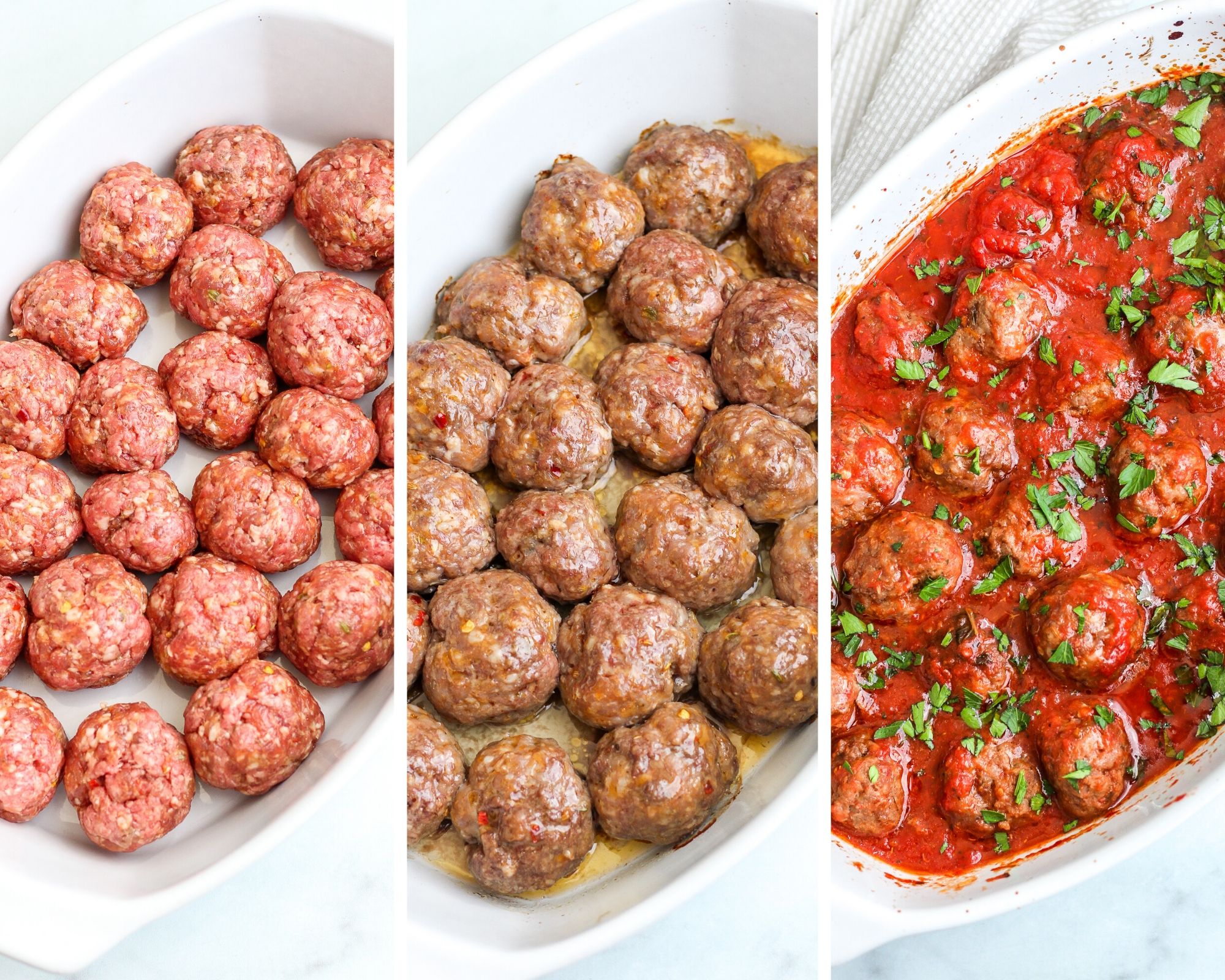step by step process shots of the easy baked Italian meatballs 