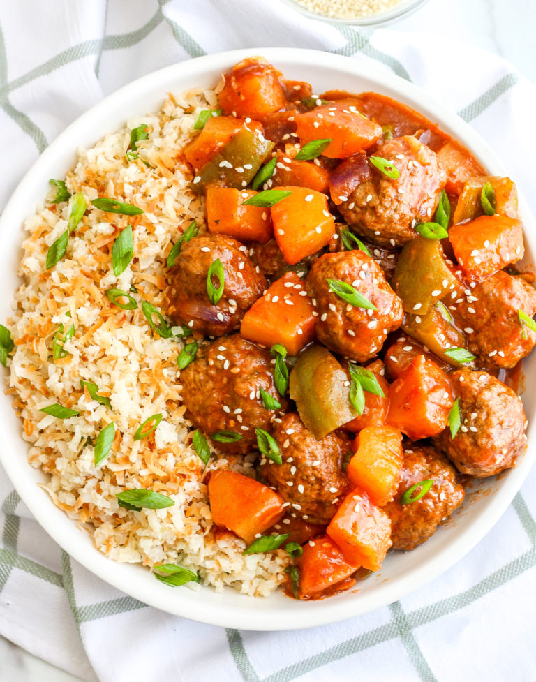 Sweet & Sour Meatballs with Coconut Cauliflower Rice