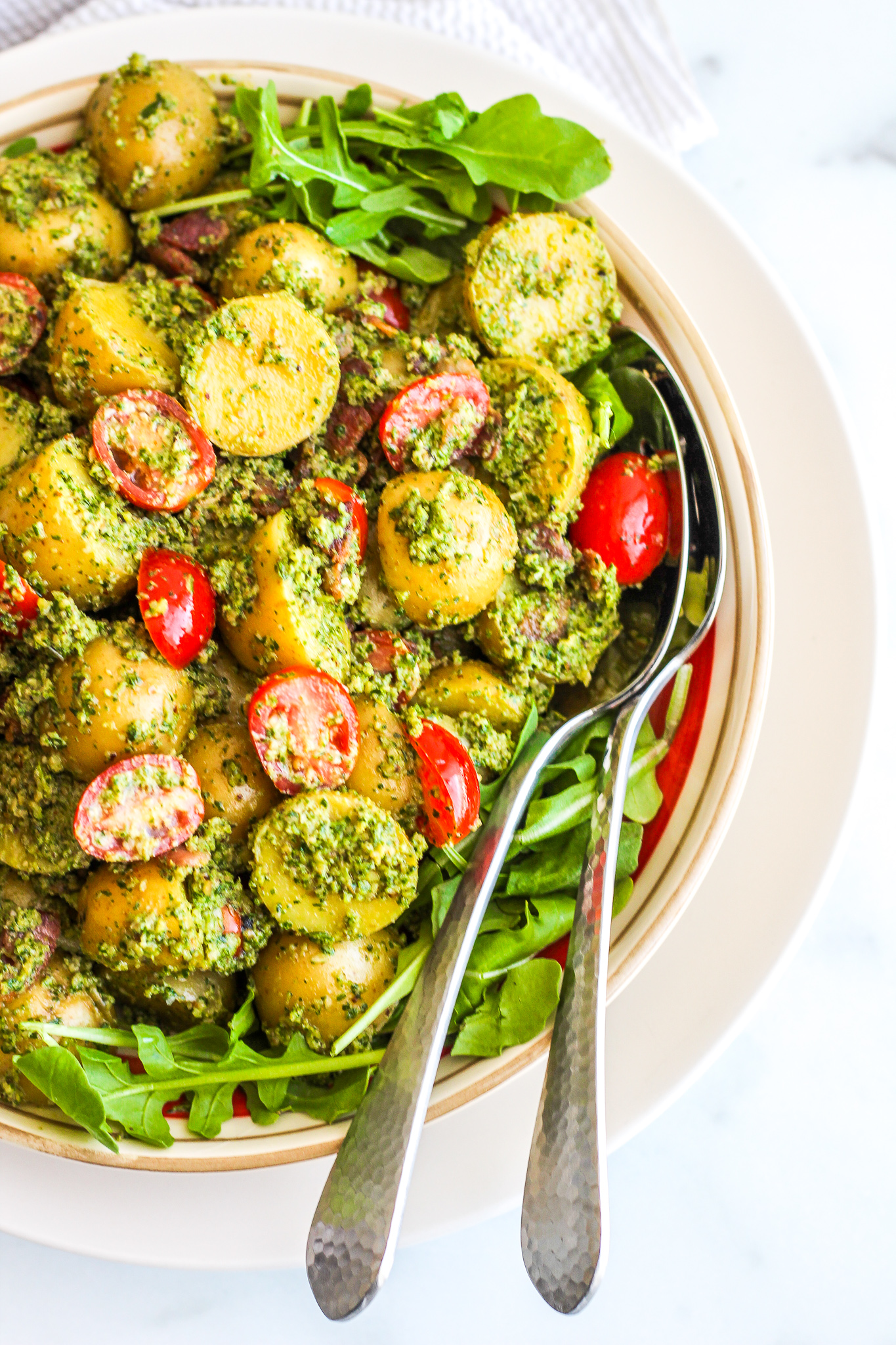 Pesto Potato Salad with Tomatoes & Bacon
