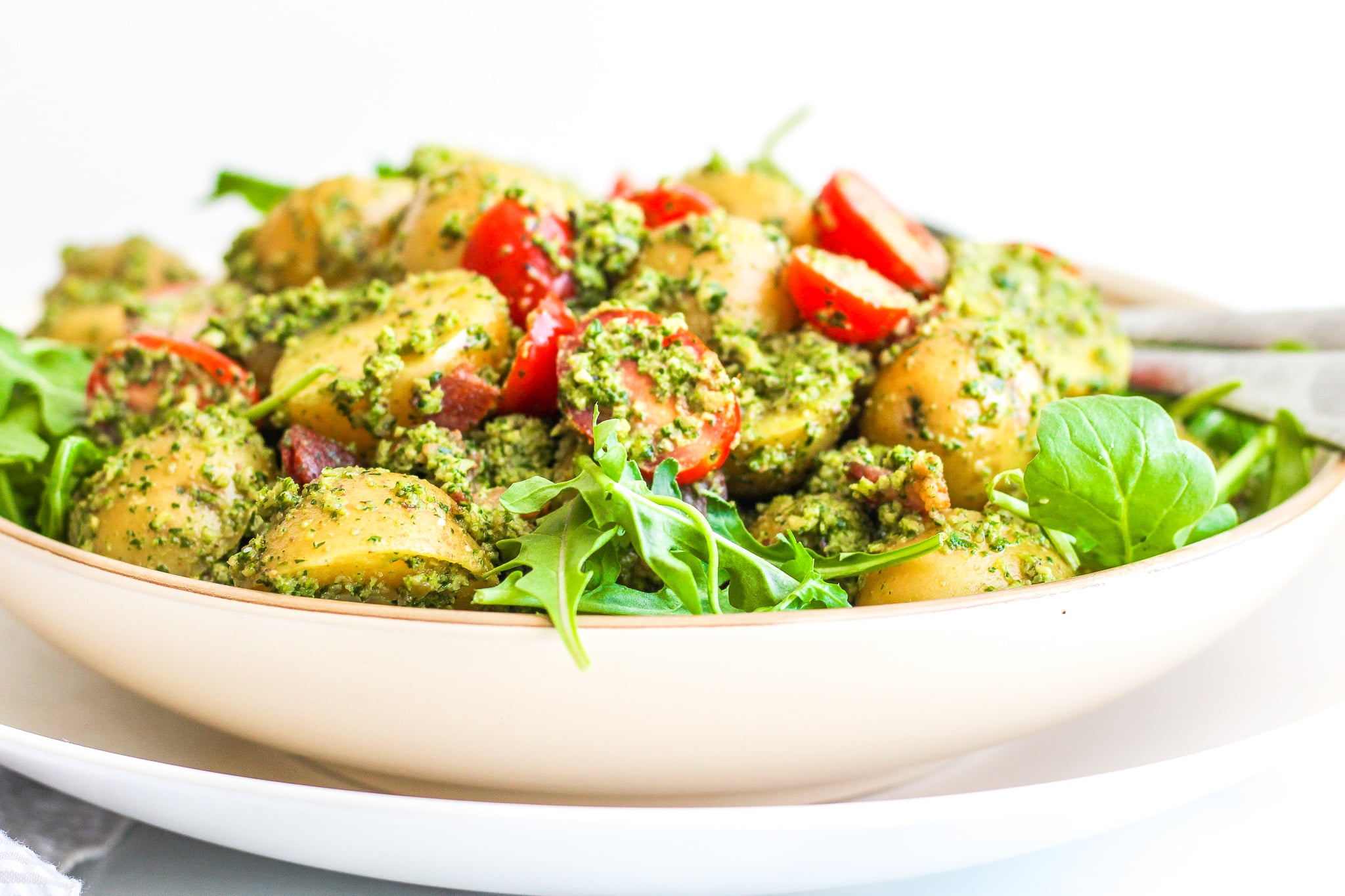 Pesto Potato Salad with Tomatoes & Bacon