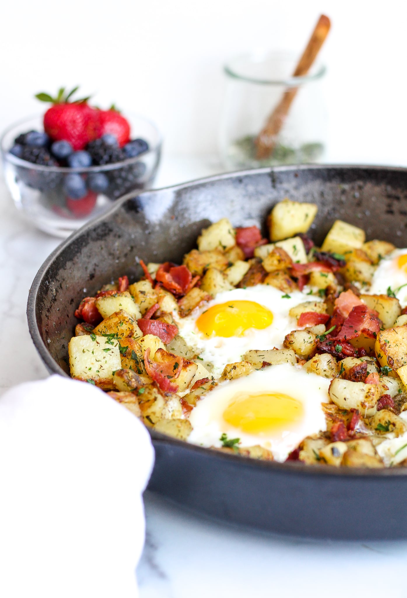 Bacon breakfast skillet in a cast iron skillet 